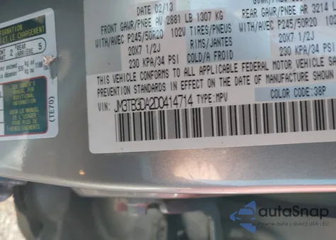 2013 Mazda Cx-9 Grand Touring from USA, damaged, VIN JM3TB3DA2D0414714